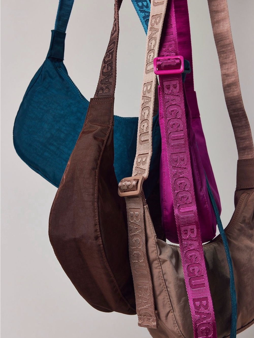 BAGGU Small Nylon Crescent Bag - Deep Fuchsia - Picture 5 of 8